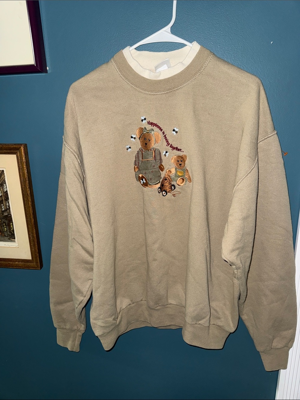 Boyds Bears Tan Crewneck Sweatshirt with Embroidered Bear Motif